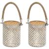imageDeco 79 Glass Handmade Indoor Outdoor Candle Lantern Decorative Lantern Candle Holder with Rope Handle Lantern 5quot x 5quot x 13quot Silver5 by 13 Pack of 2