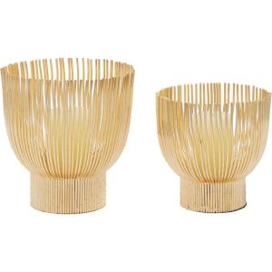 imageCosmoLiving by Cosmopolitan Metal Indoor Outdoor Candle Lantern Tealight Decorative Lantern Candle Holder Set of 2 Lantern 13quot 10quotH GoldGold