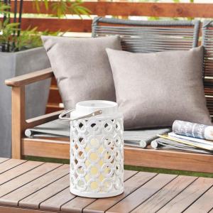 imageDeco 79 Ceramic Circles Decorative Candle Lantern with Cut Out Design 7quot x 8quot x 11quot White7 x 8 x 11