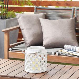 imageDeco 79 Ceramic Circles Decorative Candle Lantern with Cut Out Design 7quot x 8quot x 11quot White8 x 9 x 8