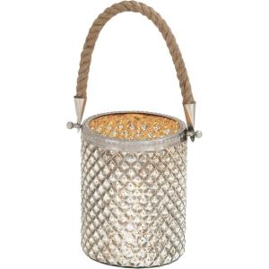 imageDeco 79 Glass Handmade Indoor Outdoor Candle Lantern Decorative Lantern Candle Holder with Rope Handle Lantern 5quot x 5quot x 13quot Silver5 by 13