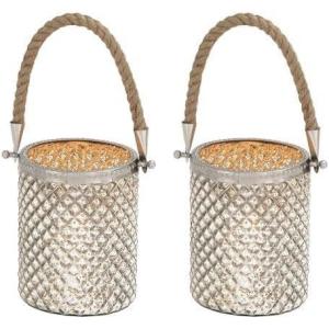 imageDeco 79 Glass Handmade Indoor Outdoor Candle Lantern Decorative Lantern Candle Holder with Rope Handle Lantern 5quot x 5quot x 13quot Silver5 by 13 Pack of 2