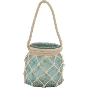 imageDeco 79 Glass Indoor Outdoor Candle Lantern Decorative Lantern Candle Holder with Rope Handle Lantern 7quot x 7quot x 18quot ClearAquamarine