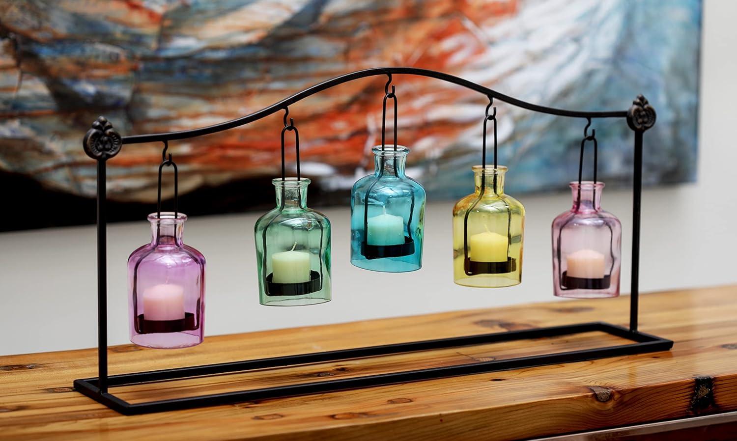 imageDeco 79 Metal Indoor Outdoor Candle Lantern Hanging Bottle Decorative Lantern Candle Holder Lantern 24quot x 5quot x 12quot Multi Colored