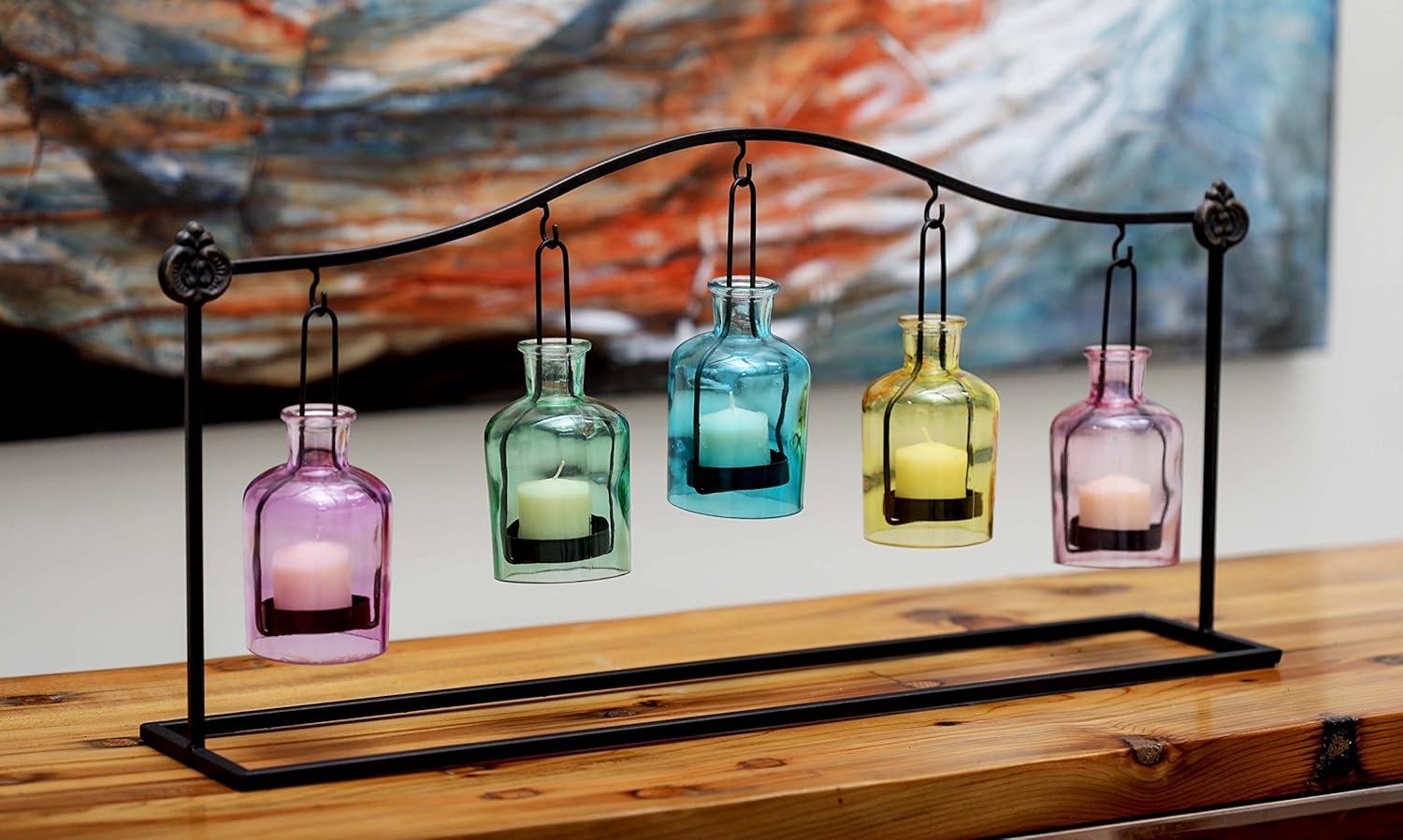 imageDeco 79 Metal Indoor Outdoor Candle Lantern Hanging Bottle Decorative Lantern Candle Holder Lantern 24quot x 5quot x 12quot Multi Colored