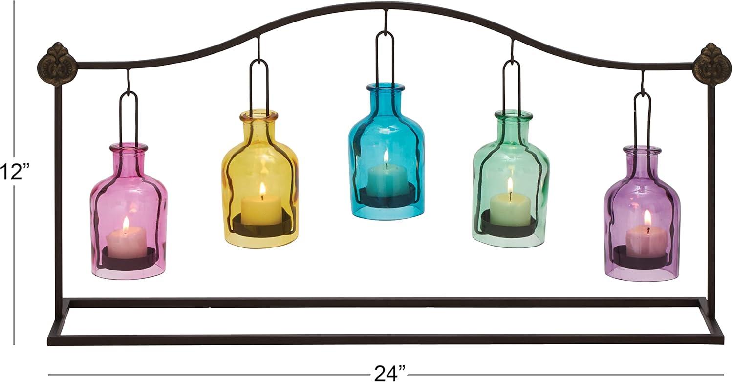 imageDeco 79 Metal Indoor Outdoor Candle Lantern Hanging Bottle Decorative Lantern Candle Holder Lantern 24quot x 5quot x 12quot Multi Colored