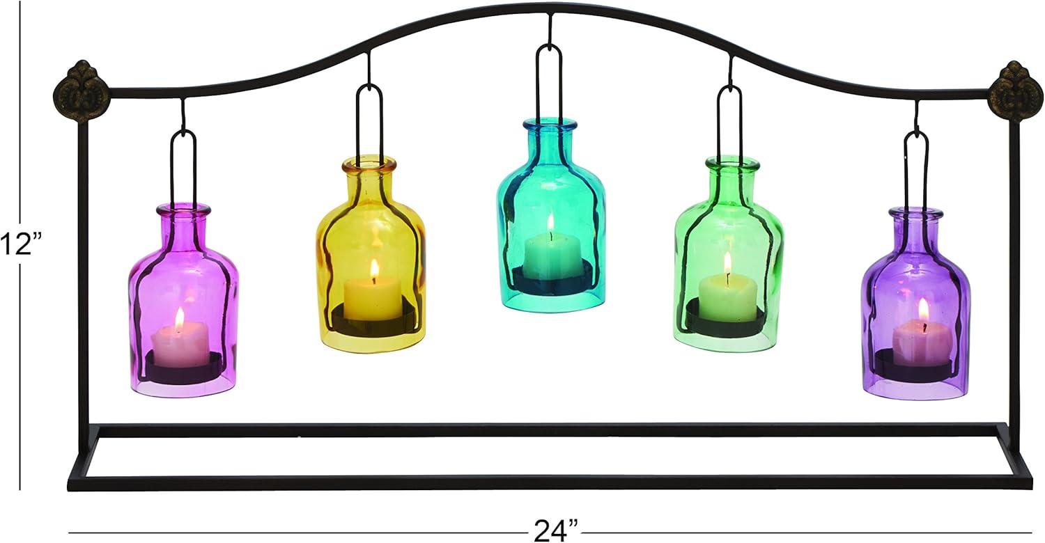 imageDeco 79 Metal Indoor Outdoor Candle Lantern Hanging Bottle Decorative Lantern Candle Holder Lantern 24quot x 5quot x 12quot Multi Colored