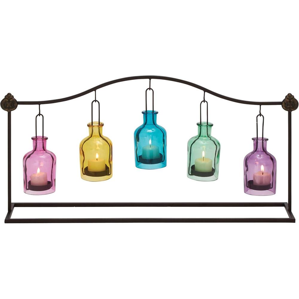 imageDeco 79 Metal Indoor Outdoor Candle Lantern Hanging Bottle Decorative Lantern Candle Holder Lantern 24quot x 5quot x 12quot Multi Colored