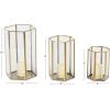imageCosmoLiving by Cosmopolitan Glass Decorative Candle Lantern with Metal Plate Set of 3 6quot 8quot 10quotH Gold3 PIECES SMALL SIZE Pack of 5