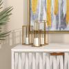 imageCosmoLiving by Cosmopolitan Glass Decorative Candle Lantern with Metal Plate Set of 3 6quot 8quot 10quotH Gold3 PIECES SMALL SIZE Pack of 5