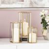 imageCosmoLiving by Cosmopolitan Glass Decorative Candle Lantern with Metal Plate Set of 3 6quot 8quot 10quotH Gold3 PIECES SMALL SIZE Pack of 5