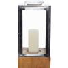 imageDeco 79 Mango Wood Handmade Indoor Outdoor Candle Lantern Laser Cut Metal Decorative Lantern Candle Holder Lantern 8quot x 8quot x 35quot BrownLight Brown