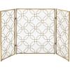 imageDeco 79 Metal Geometric Foldable Mesh Netting 3 Panel Fireplace Screen 53quot x 1quot x 31quot GoldGold