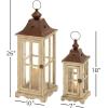 imageDeco 79 Wood Lighthouse Style Decorative Candle Lantern with Black Ring Handle 23quot x 9quot x 9quot BrownCream