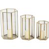 imageCosmoLiving by Cosmopolitan Glass Decorative Candle Lantern with Metal Plate Set of 3 6quot 8quot 10quotH Gold3 PIECES SMALL SIZE