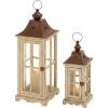 imageDeco 79 Wood Lighthouse Style Decorative Candle Lantern with Black Ring Handle 23quot x 9quot x 9quot BrownCream