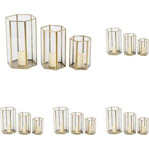 imageCosmoLiving by Cosmopolitan Glass Decorative Candle Lantern with Metal Plate Set of 3 6quot 8quot 10quotH Gold3 PIECES SMALL SIZE Pack of 5