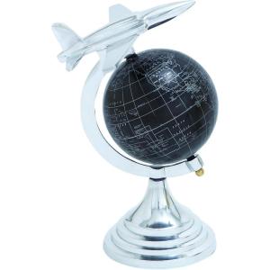 imageDeco 79 Aluminum Airplane World Map Globe 8quot x 8quot x 12quot SilverSilver