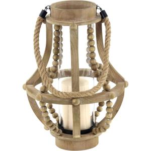 imageDeco 79 Farmhouse Recycled Wood Candle Lantern 10quot x 10quot x 16quot Beige Black Clear