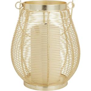 imageDeco 79 Metal Decorative Candle Lantern with Thin Metal Handle 7quot x 7quot x 9quot Gold