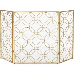 imageDeco 79 Metal Geometric Foldable Mesh Netting 3 Panel Fireplace Screen 53quot x 1quot x 31quot GoldGold