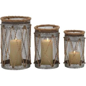 imageDeco 79 Metal Indoor Outdoor Candle Lantern Decorative Lantern Candle Holder Set of 3 Lantern 11quot 9quot 8quotH Silver