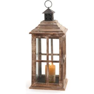 imageDeco 79 Wood Lighthouse Style Decorative Candle Lantern with Black Ring Handle 23quot x 9quot x 9quot BrownBrown