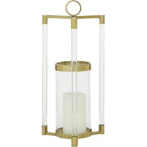imageThe Novogratz Stainless Steel Decorative Candle Lantern with Acrylic Accents 11quot x 11quot x 23quot Gold11 x 11 x 23