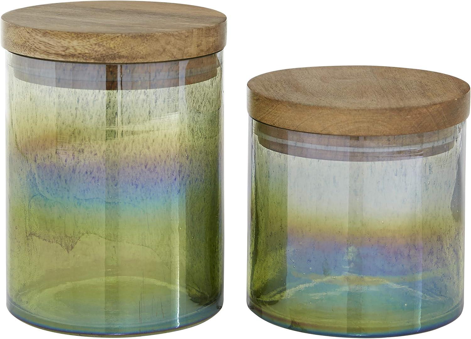 imageThe Novogratz Wood Living Room Decorative Jars Ombre Decorative Container with Wood Lid Set of 2 Jar with Lid 7quot 5quotH Multi Colored