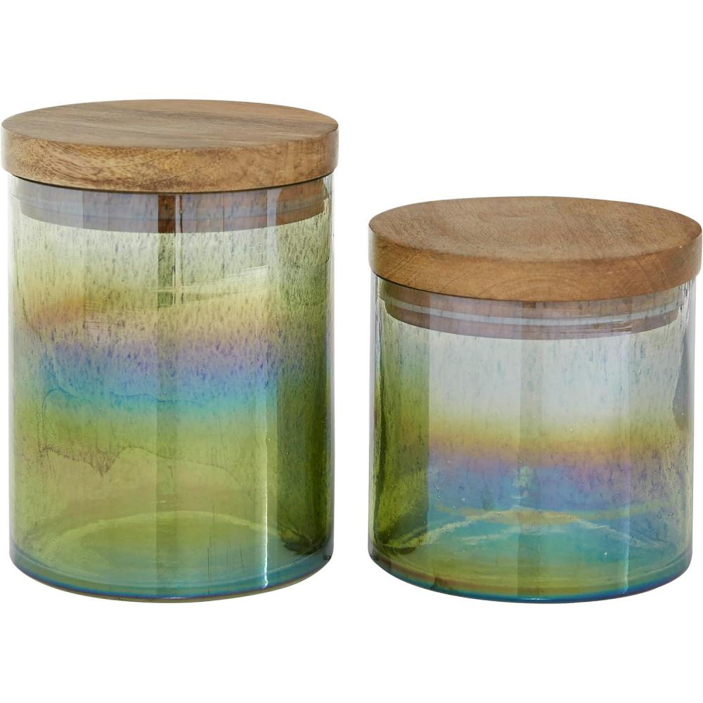 imageThe Novogratz Wood Living Room Decorative Jars Ombre Decorative Container with Wood Lid Set of 2 Jar with Lid 7quot 5quotH Multi Colored
