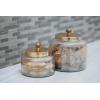 imageCosmoLiving by Cosmopolitan Glass Decorative Jars with Metal Lids Set of 2 4quot 5quotH Gold