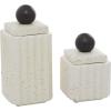 imageDeco 79 Ceramic Decorative Jars with Black Finial Set of 2 7quot 10quotH White