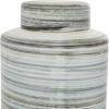 imageDeco 79 Ceramic Living Room Decorative Jars Striped Decorative Container Set of 2 Jar with Lid 13quot 10quotH Gray