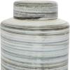 imageDeco 79 Ceramic Living Room Decorative Jars Striped Decorative Container Set of 2 Jar with Lid 13quot 10quotH Gray