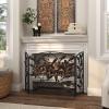imageDeco 79 Metal Foldable Mesh Netting 3 Panel Fireplace Screen with Leaf and Vine Relief 45quot x 1quot x 30quot BrownBlack