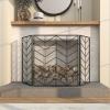 imageDeco 79 Metal Geometric Living Room Fireplace Screen Zig Zag Foldable Chevron 3 Panel Fire Spark Guard with Mesh Netting Screen 52quot x 1quot x 31quot BlackBlack