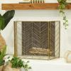 imageDeco 79 Metal Geometric Living Room Fireplace Screen Zig Zag Foldable Chevron 3 Panel Fire Spark Guard with Mesh Netting Screen 52quot x 1quot x 31quot BlackGold