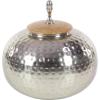 imageDeco 79 Metal Living Room Decorative Jars Hammered Decorative Container with Wood Lid Jar with Lid 11quot x 11quot x 12quot Silver11 x 11 x 12