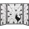 imageDeco 79 Metal Peacock Fireplace Screen Rainbow 3 Panel with Crystal Accents and Black Frame 48quot x 1quot x 32quot Blue