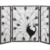 imageDeco 79 Metal Peacock Fireplace Screen Rainbow 3 Panel with Crystal Accents and Black Frame 48quot x 1quot x 32quot Blue