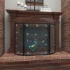 imageDeco 79 Metal Peacock Fireplace Screen Rainbow 3 Panel with Crystal Accents and Black Frame 48quot x 1quot x 32quot Blue