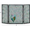 imageDeco 79 Metal Peacock Fireplace Screen Rainbow 3 Panel with Crystal Accents and Black Frame 48quot x 1quot x 32quot Blue