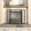 imageDeco 79 Metal Peacock Fireplace Screen Rainbow 3 Panel with Crystal Accents and Black Frame 48quot x 1quot x 32quot Blue