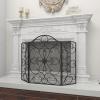 imageDeco 79 Metal Scroll Foldable Mesh Netting 3 Panel Fireplace Screen 60quot x 24quot x 40quot GrayBlack