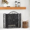 imageDeco 79 Metal Scroll Foldable Mesh Netting 3 Panel Fireplace Screen 60quot x 24quot x 40quot GrayBlack
