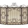 imageDeco 79 Metal Scroll Foldable Mesh Netting 3 Panel Fireplace Screen 60quot x 24quot x 40quot GrayBrown
