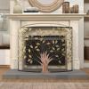 imageDeco 79 Metal Tree Single Panel Fireplace Screen with Mesh Netting 39quot x 7quot x 33quot BrassBronze