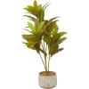 imageDeco 79 Faux Foliage Crotons Artificial Plant with Realistic Leaves and Floral Patterned Pot 16quot x 18quot x 30quot Green