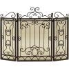 imageDeco 79 Metal Scroll Foldable Mesh Netting 3 Panel Fireplace Screen 60quot x 24quot x 40quot GrayBrown