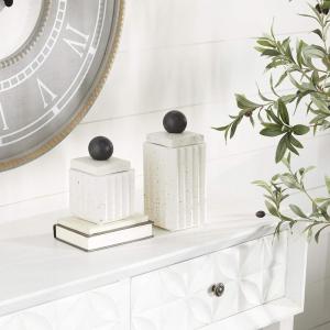 imageDeco 79 Ceramic Decorative Jars with Black Finial Set of 2 7quot 10quotH White